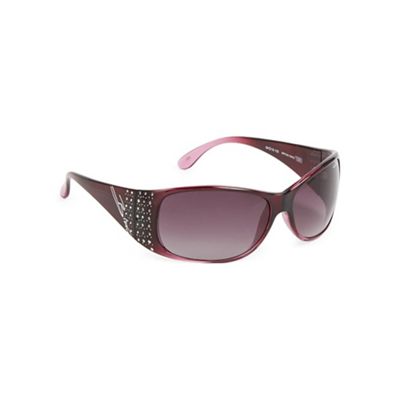 Purple plastic frame diamante detail wrap sunglasses